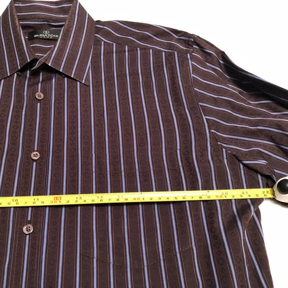 Bugatchi uomo Shirt Mens Large Blue Brown Striped Cotton Button Up Long Sleeve - Picture 5 of 10
